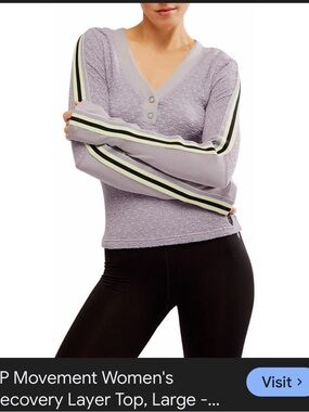 FP Movement by Free People Lavender V‑Neck Stripe Sleeve Pullover